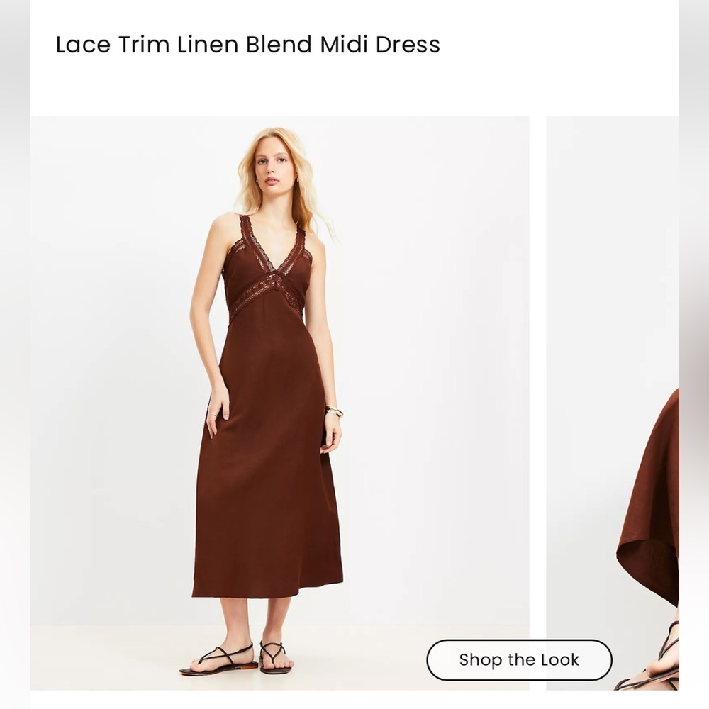 LOFT Lace Trim Linen Blend Midi Dress